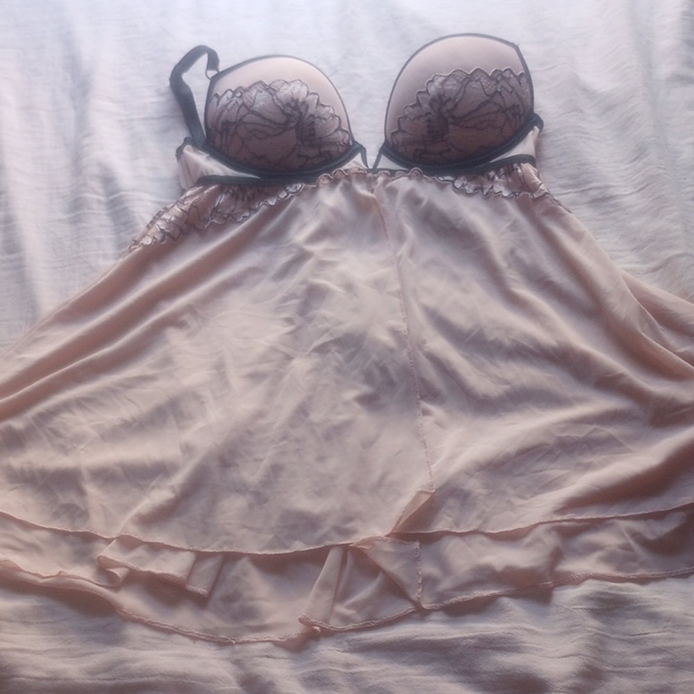 Auden Lace Trim Chemise - Blush and Black